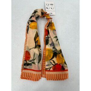 Anthropologie Citrus Print Lightweight Scarf With Orange Striped Edges